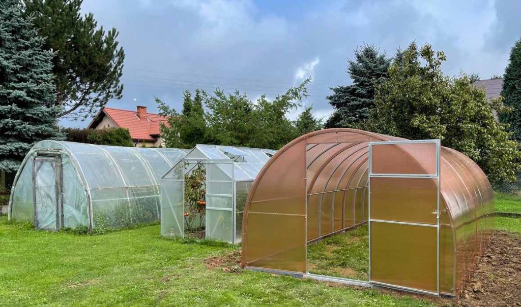 Zdjęcie szklarni z różowym poliwęglanem